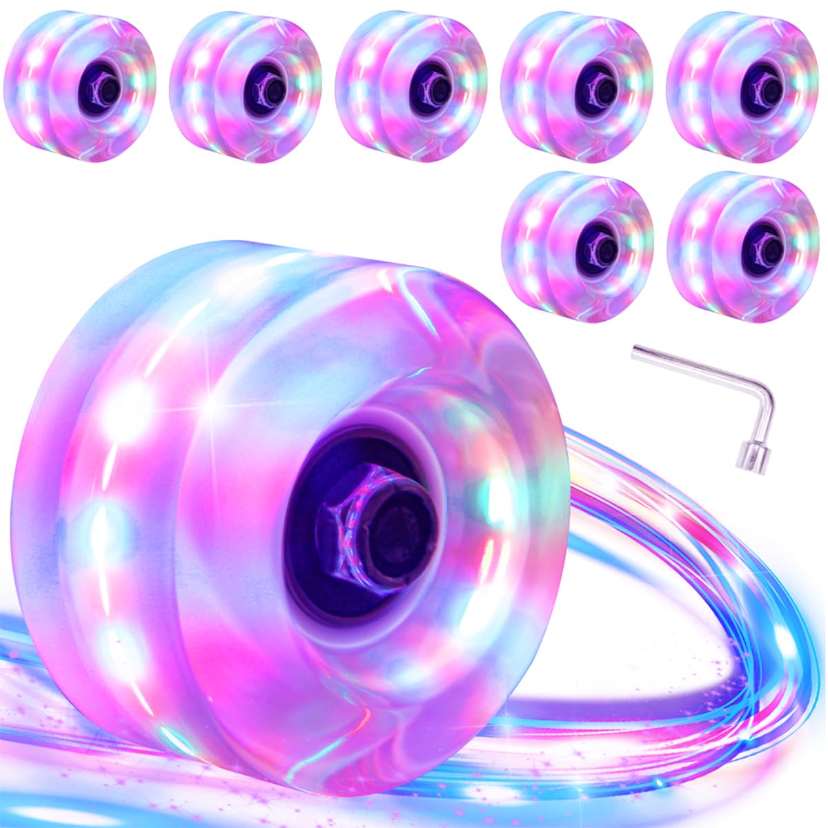 Rolitwils 8 Pack 78A Light up Roller Skate Wheels 32 * 58/36 * 65mm,Skate Wheels with Bearings Installed for Indoor or Outdoor Double Row Skating and Skateboard Accessories