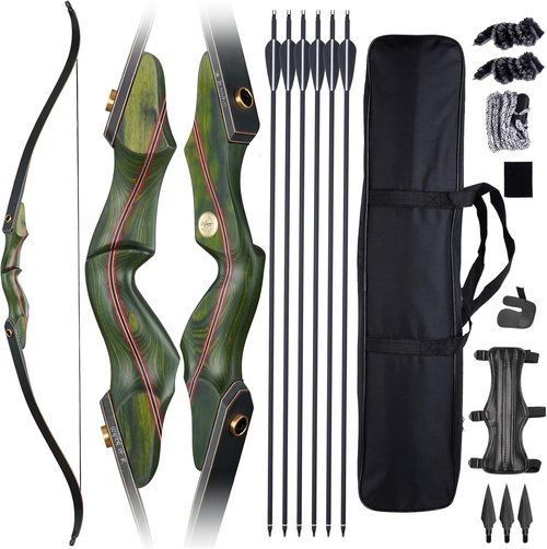 Archery 60" Recurve Bow and Arrow Set for Adults, 30-50lbs Right Hand Wooden Hunting Bow for Outdoor, Hunting and Practice, Standard Target Archery Beginner Recurve Bow and Arrows Kit