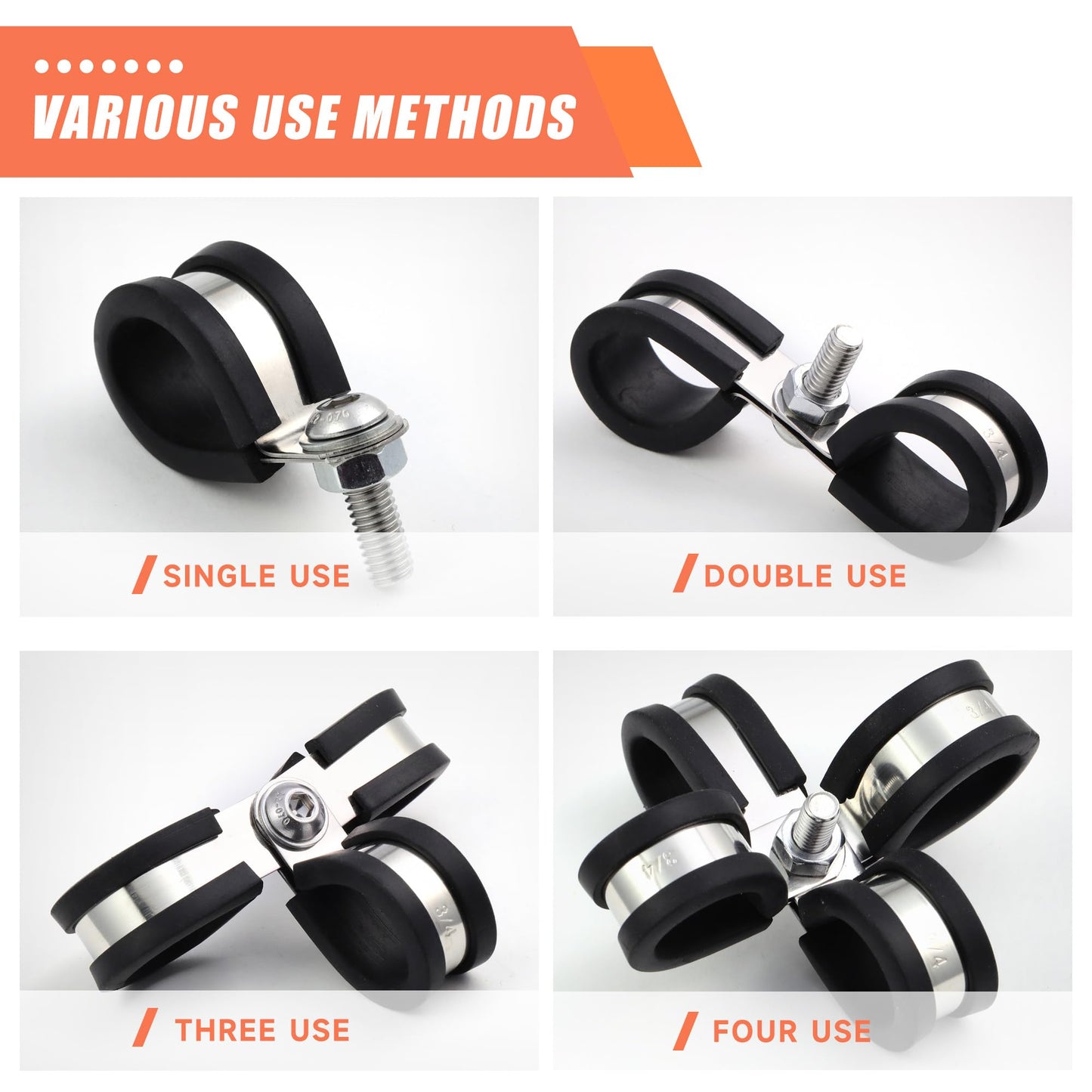 WYSIWYKA 220PCS Cable Clamps Assortment Kit 10 Sizes,304 Stainless Steel Rubber Cushion Pipe Clamps 1/4" 5/16" 3/8" 1/2" 5/8" 3/4" 1" 1-1/4" 1-1/2" 1-3/4" Metal Wire Clamps(With two kinds of screws)