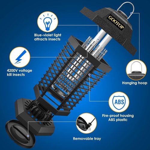 GOOTOP Bug Zapper - Electric Mosquito Killer with 4200V Power | Indoor/Outdoor Use, Black ABS Plastic