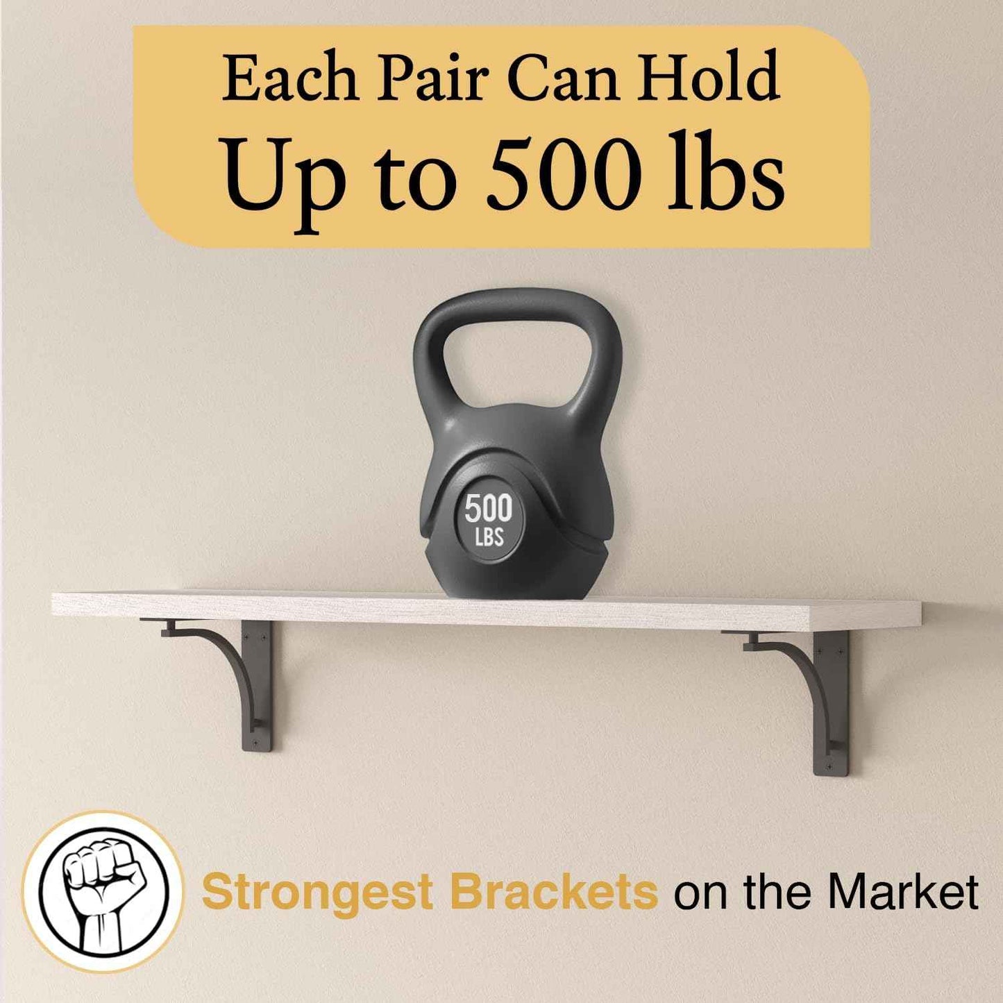 Heavy Duty 8-Inch Black Shelf Brackets - Wall Mounted L Bracket Set of 4 with Hardware