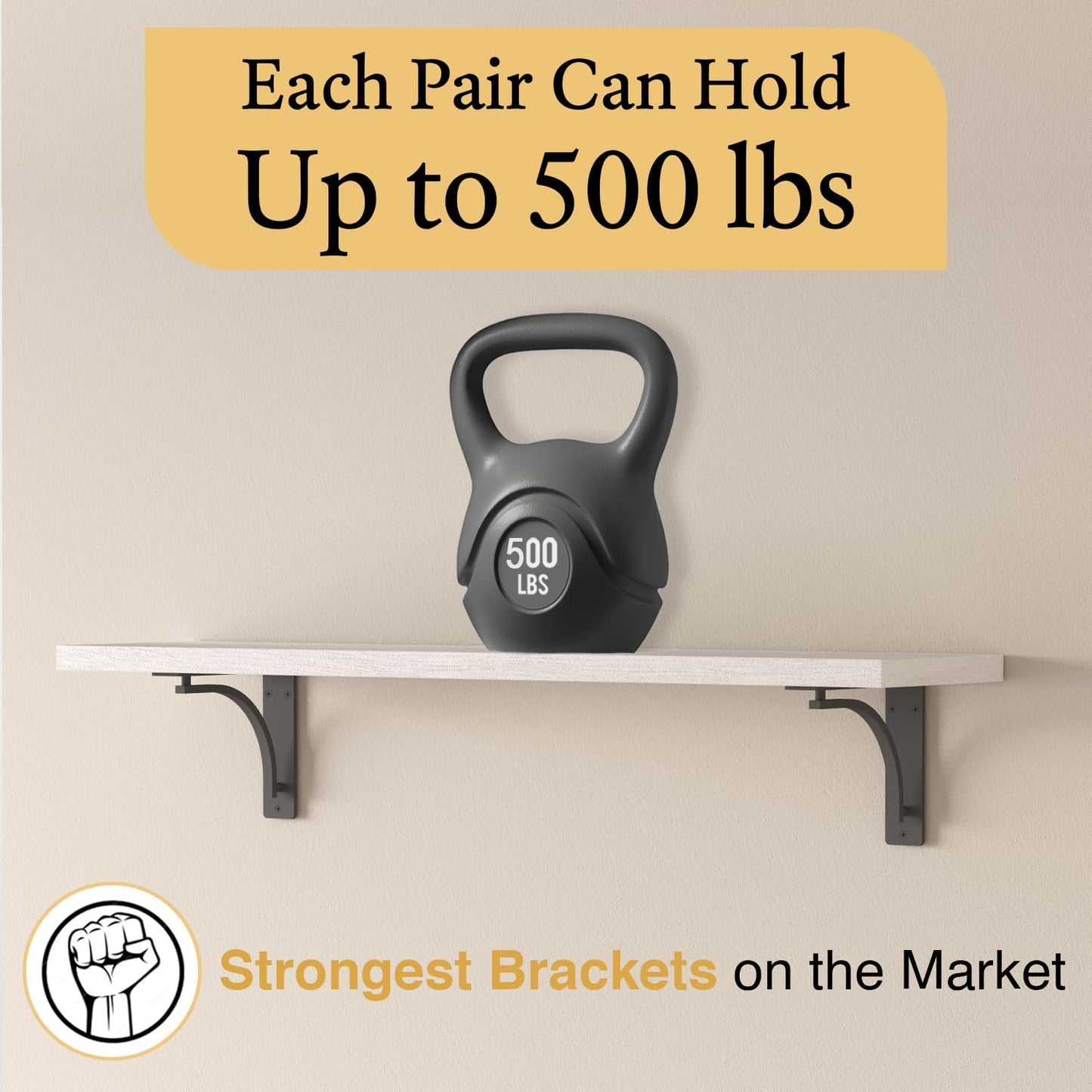 Heavy Duty 8-Inch Black Shelf Brackets - Wall Mounted L Bracket Set of 4 with Hardware