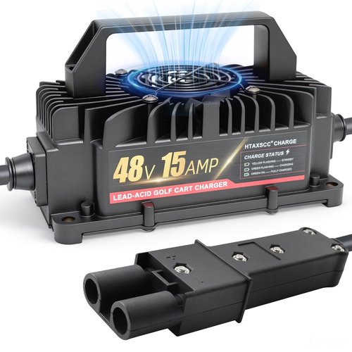 HTAXSCC 48 Volt 15 Amp Golf Cart Battery Charger for Yamaha G19-G22 with 2-Pin Plug, Upgraded IP67 Waterproof Lead Acid Battery Charger