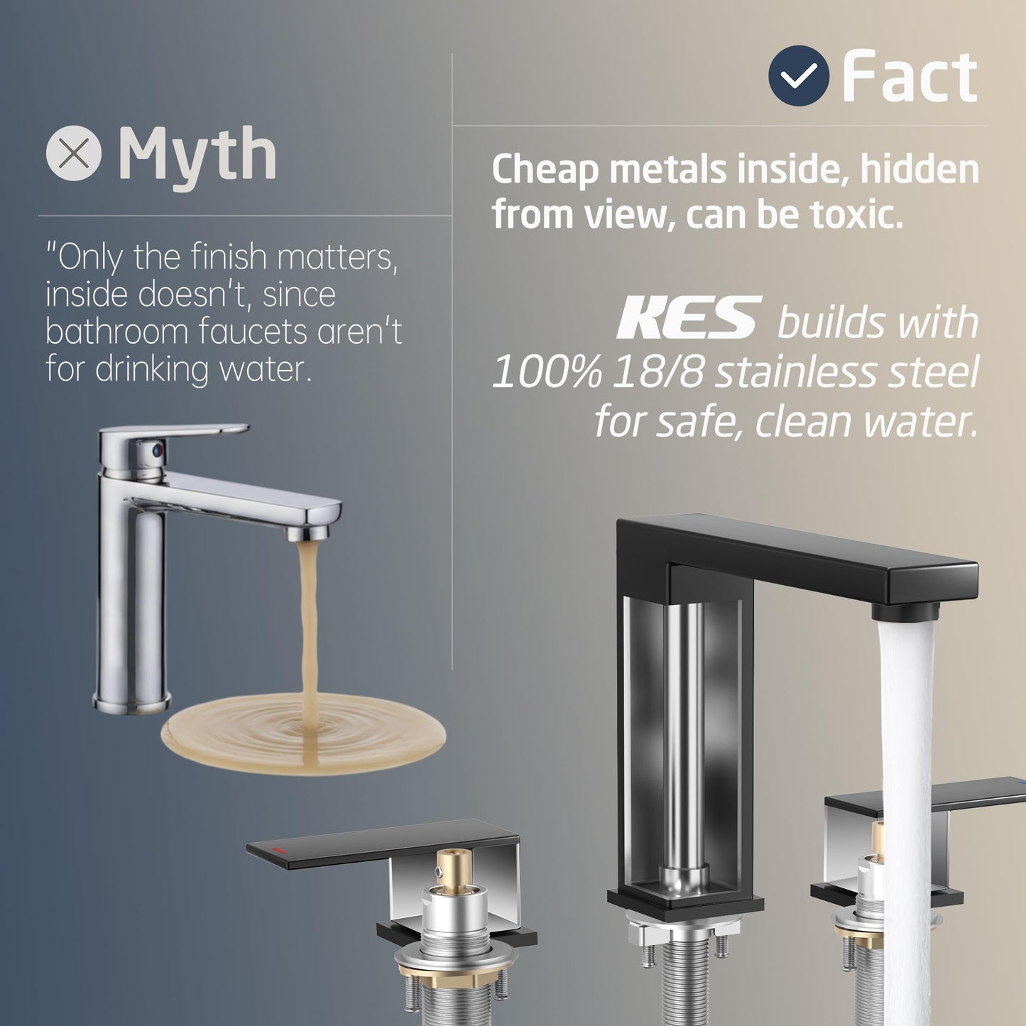 KES All Metal Black Bathroom Faucets 8 Inch, Widespread Bathroom Sink Faucet, 3 Hole Vanity Faucet with Supply Hoses, SUS 304 Stainless Steel Matte Black, L4350LFF12-BK