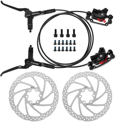 2-Pistons MTB Disc Brake Set Hydraulic Disc Brake Kit Left Rear Right Front with 160mm Rotors Aluminum Alloy Hydraulic Brake Fit for Mountain Bike E-Bike Fat Bike (Black)