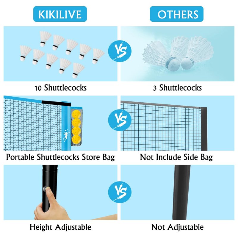 Pickleball Badminton Net Set for Backyards, All-in-One Portable Volleyball Combo Set with Adjustable Net, Volleyball Pickleball Paddles & Badminton Rackets for Indoor Outdoor