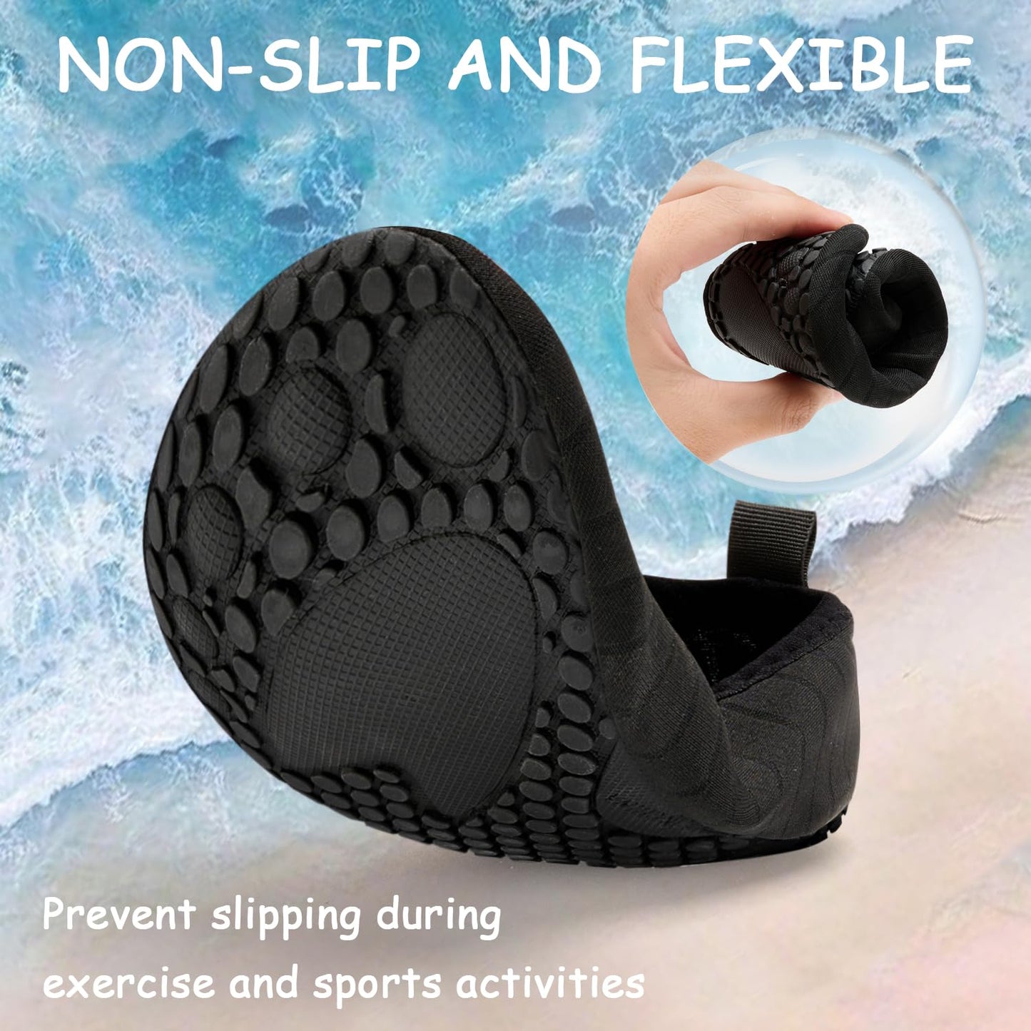 ANLUKE Kids Boys Girls Water Shoes Barefoot Aqua Socks Fast Dry Beach Swim Outdoor Sports Shoes for Toddler Black 34/35