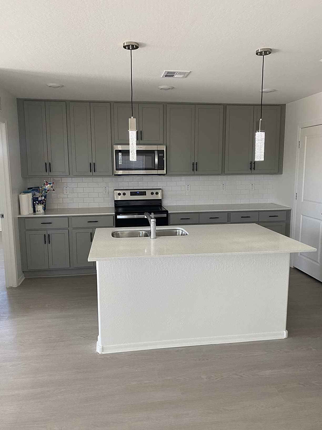 SEENMING HOUSE Mini Integrated Hanging Crystal Kitchen Island Modern Concise Pendant Ceiling Light Fixture,for Kitchen Island Dining Room Bedroom Hallway,UL Listed (Brushed Nickel, 2 Pack)