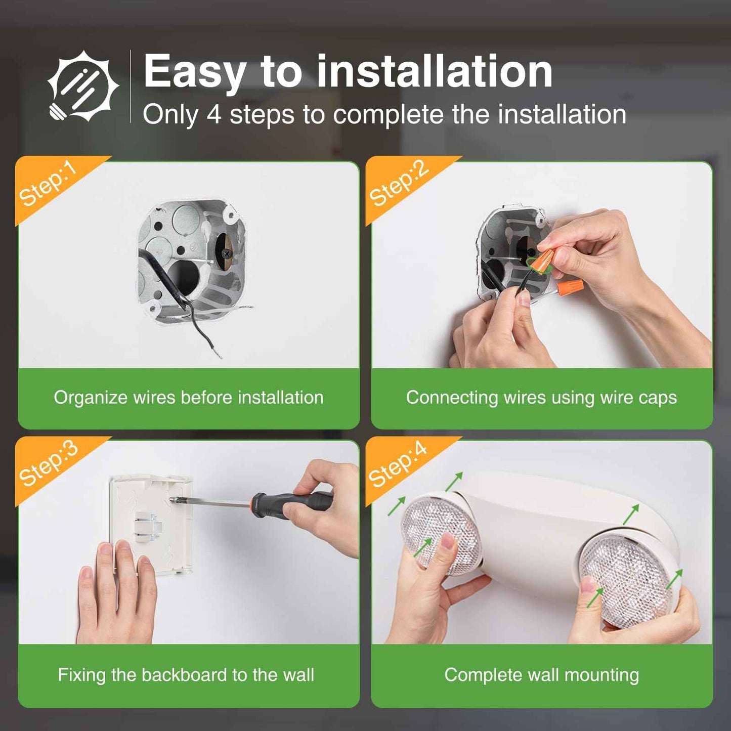 FREELICHT 4 Pack Emergency Lights for Business, with Battery Backup,Hard Wired, UL 924 Certified,AC 120/277V,Two Head Adjustable LED Emergency Lighting