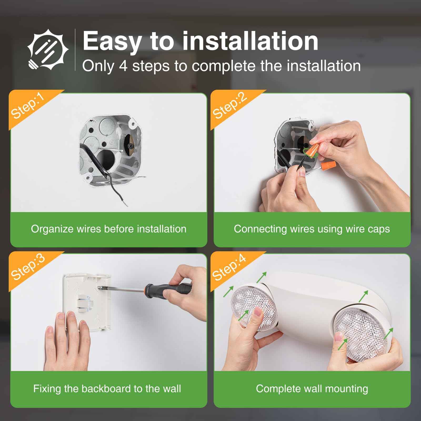 FREELICHT 4 Pack Emergency Lights for Business, with Battery Backup,Hard Wired, UL 924 Certified,AC 120/277V,Two Head Adjustable LED Emergency Lighting