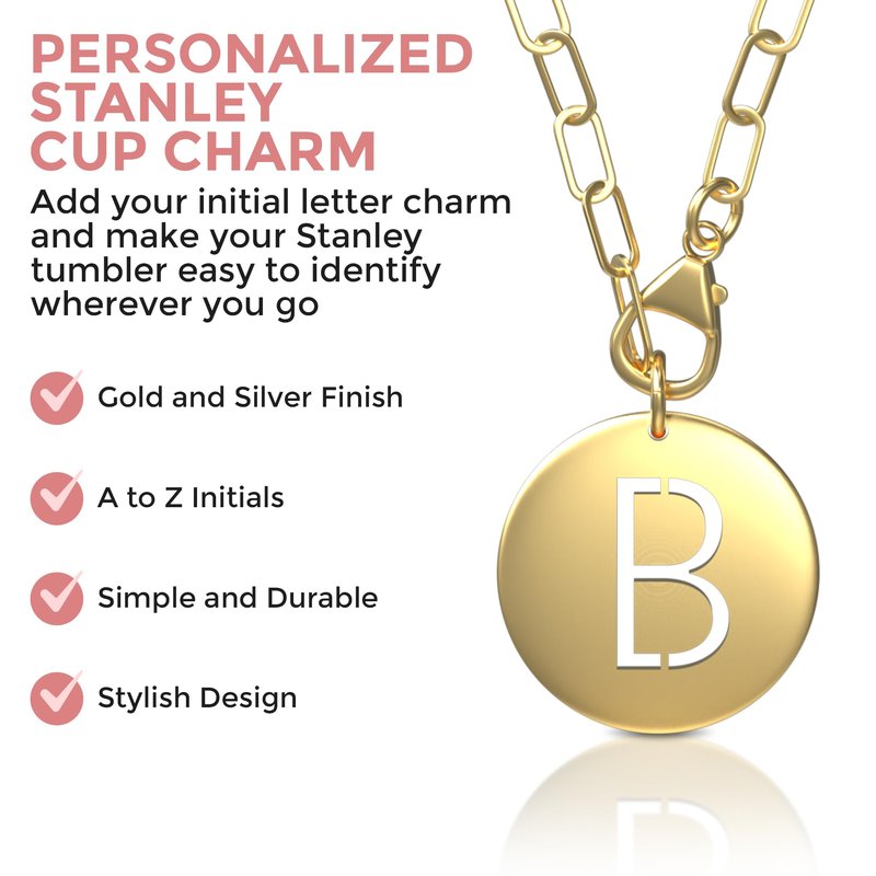 TM Novo Stanley Charms – Gold and Silver Initial Charms for 30 oz & 40 oz Tumblers, Water Bottles & Cups, Reusable Jewelry Box Included, Multi-Use Tumbler & Purse Accessories, Personalized Gift - Silver - Initial B