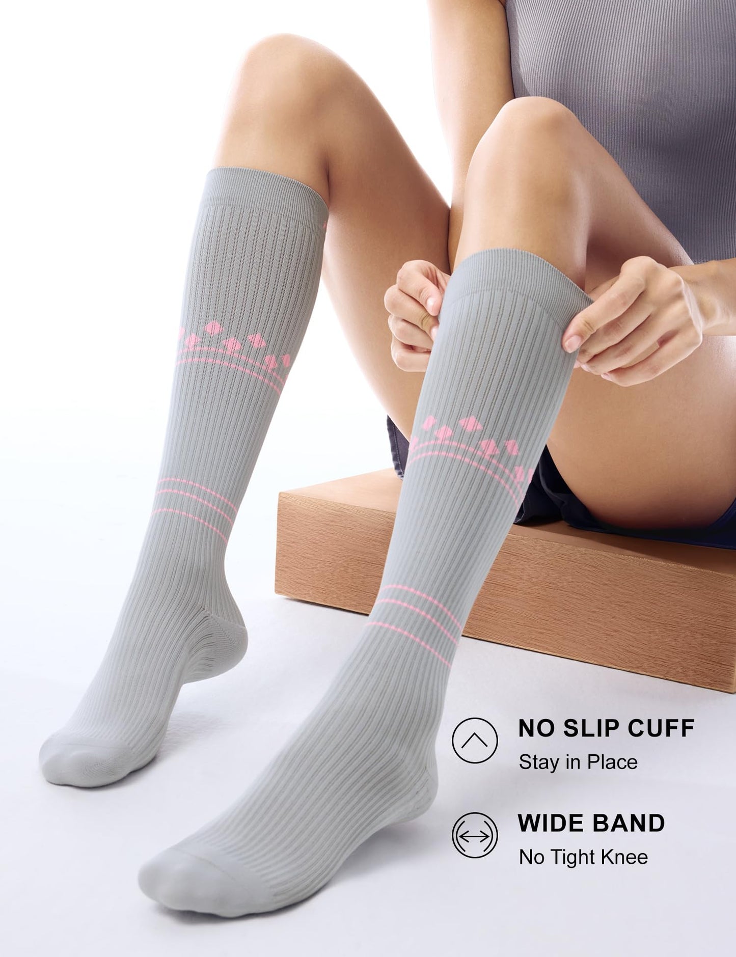FITRELL 3 Pairs Compression Socks for Women and Men 20-30mmHg- Muscle Support Socks for Travel, Running, Nurse, Knee High Socks, Grey+Lavender+Pink L/XL