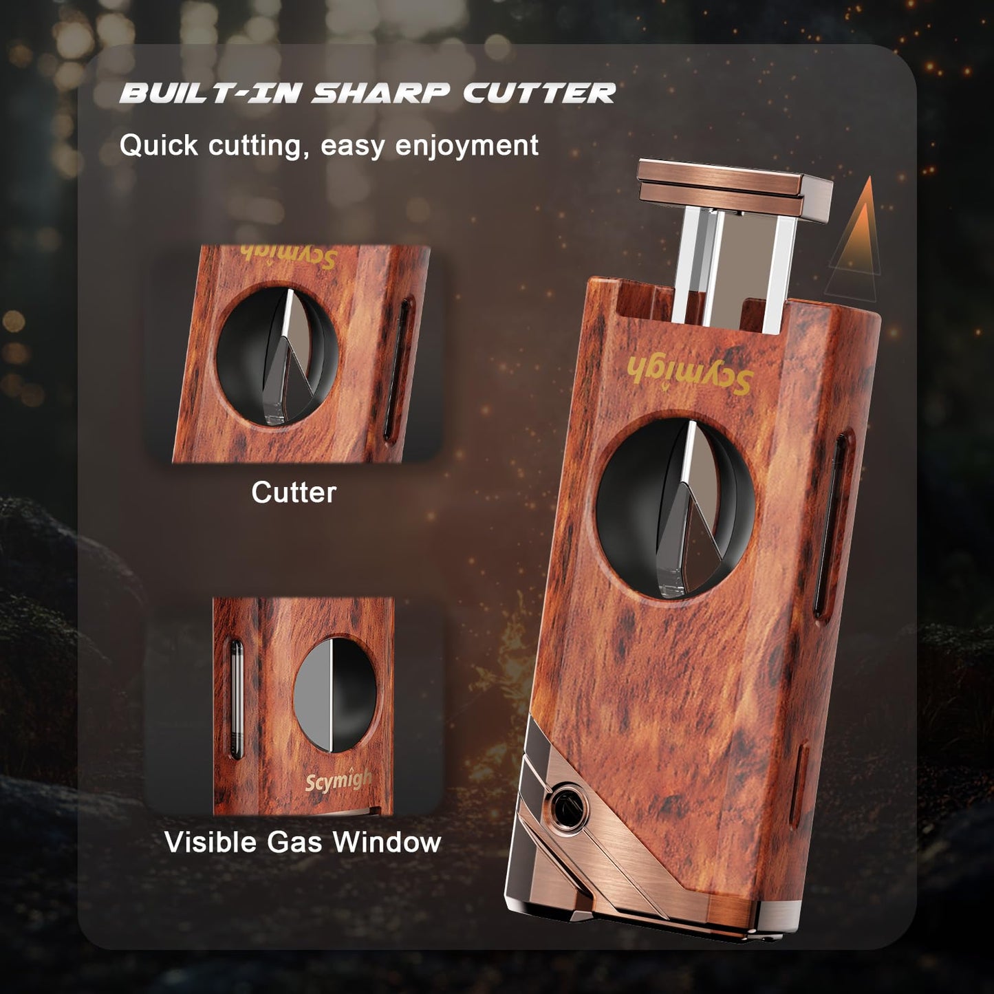 All in One Torch Lighter with V-Notch Tool and Holder, Refillable Butane, Adjustable Flame, Fuel Window, Cool Lighter for Gifts, Candle, Father's Day