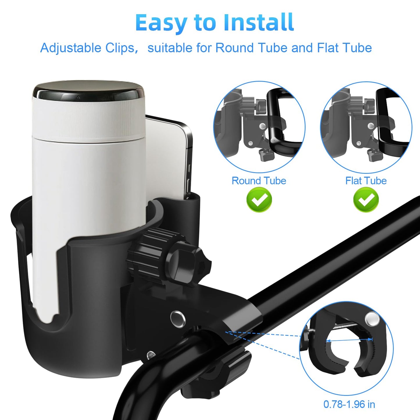 Snyeest Golf Cart Cup Holder with Phone Holder, 2-in-1 Adjustable Universal Cup Phone Holder Front and Rear Seat Armrest Kit Accessories Compatible for EZGO/Club Car/Yamaha & Most Golf Carts