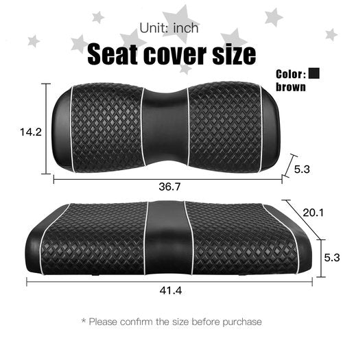 NOKINS Golf Cart Seat Covers Fit for Yamaha Drive/Drive2 OEM Standard Front Seat Cushion, Backrest Vinyl Leather Litte Diamond Seat Covers, No Stapler Required (Black&White Piping)