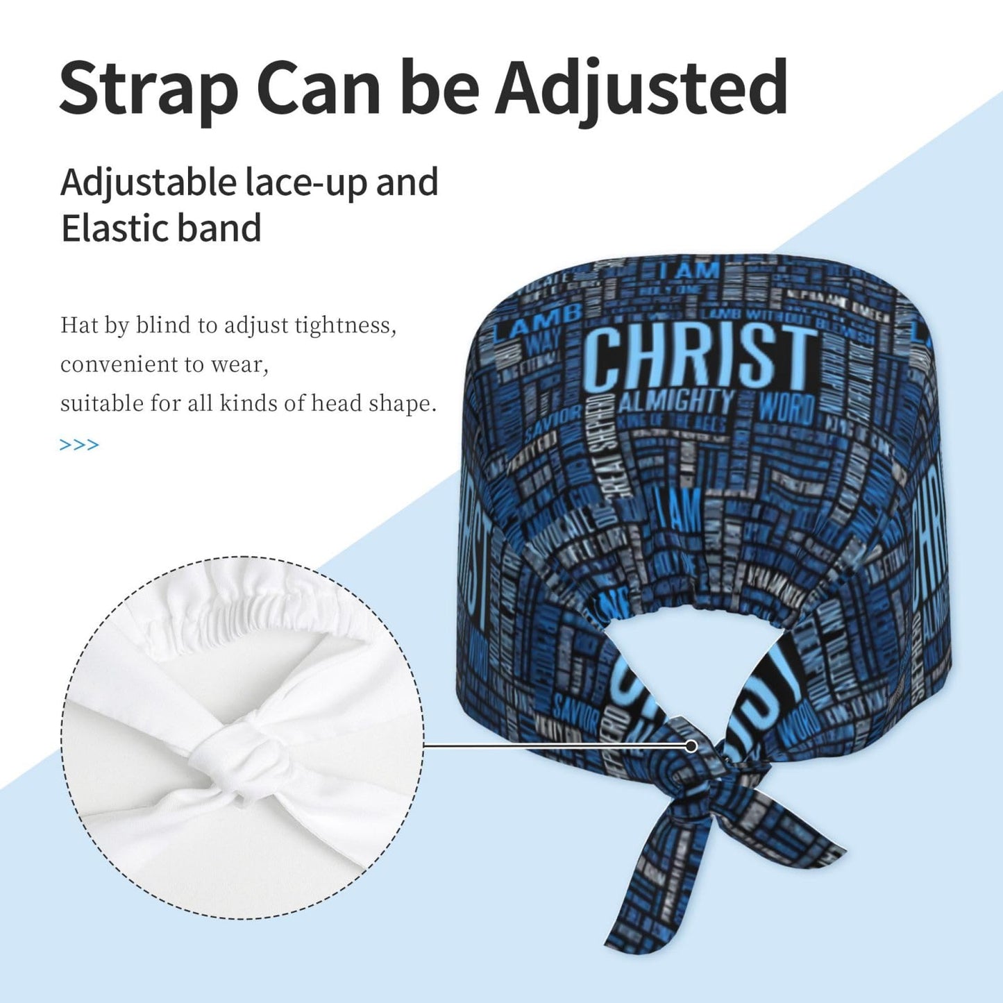 Christ Jesus Cross Working Cap Scrub Cap with Sweatband Adjustable Unisex Tie Back Hat Nursing Doctor Surgeon Cap for Women Men