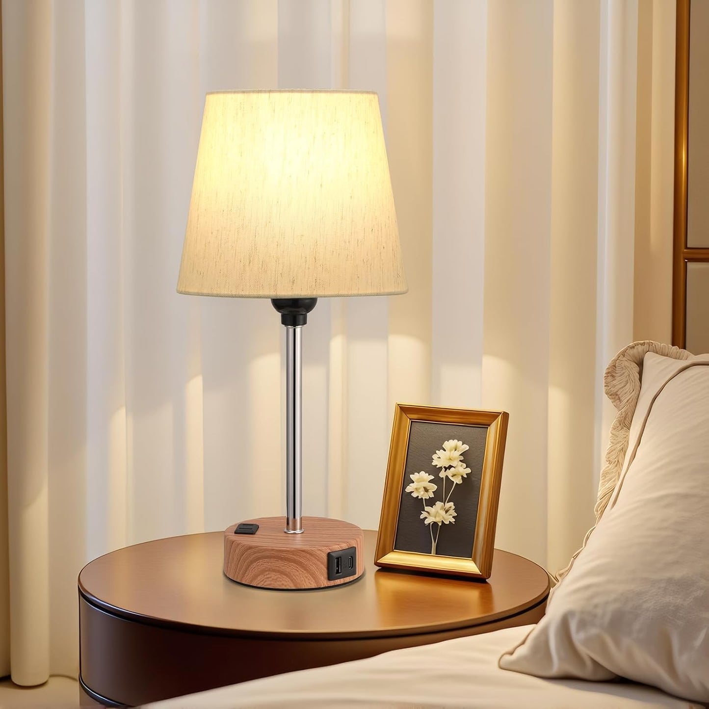 Set of 2 Mini Bedside Lamps with USB-C & AC Outlet - Dimmable Touch Nightstand Lights for Bedrooms