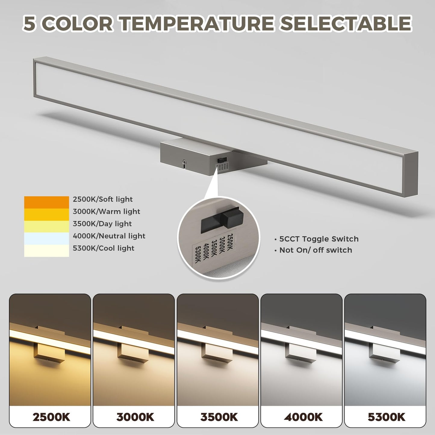 Joosenhouse LED Bathroom Vanity Light 5CCT Dimmable Bathroom Light Fixture Modern Vanity Lights Bar 32.28 Inch Brushed Nickel Wall Light