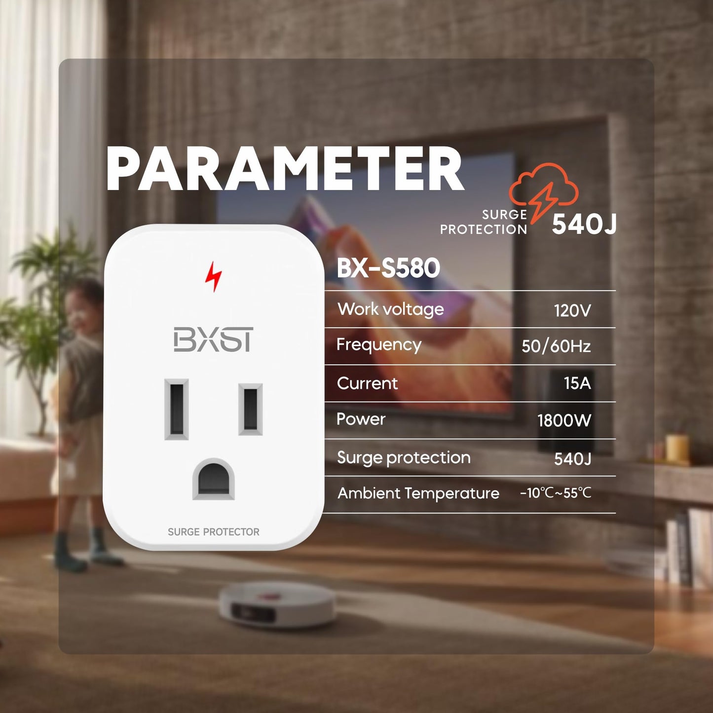 BXST Single Outlet Surge Protector for Refrigerator Small Wall Tap Surge Protector Single Plug 120V Mini Socket Lightning Protection for PC, TV, Phone, PS5 and Home Appliances, 15A, 1800W