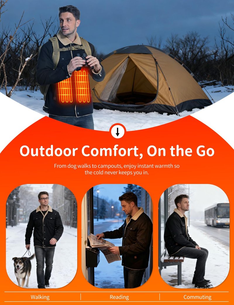 Vokora Mens Heated Jacket Fleece Coat With 16000mAh Battery Pack, Heated Jackets for Men Winter Outdoor, 6 Heating Zones, 3 Heating Levels