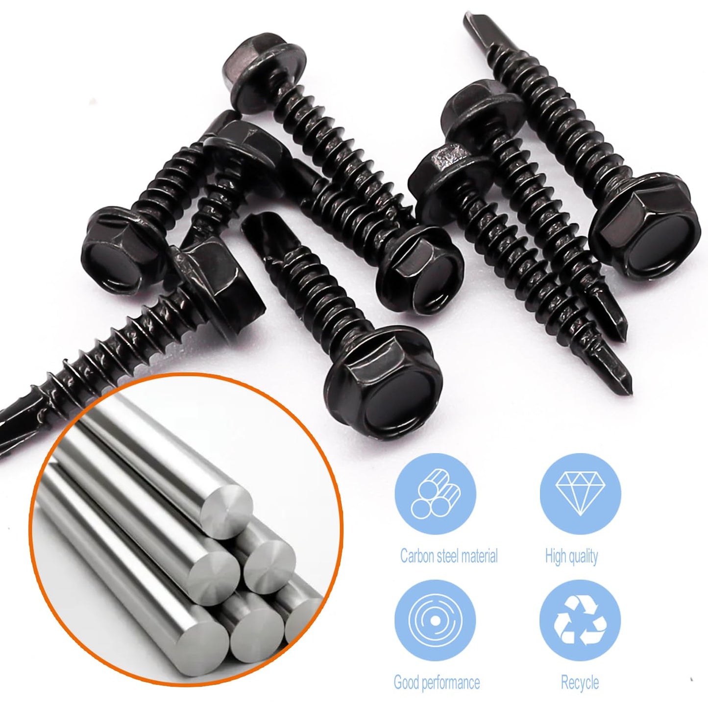 weideer 165pcs #8#10 Self Tapping Screws, Sheet Metal Screws, 410 Stainless Steel Black Hex Washer Head Quick Tapping Screw #8 1/2" 3/4" 1" #10 3/4" 1-1/4" K-G106