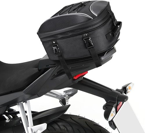 KEMIMOTO Motorcycle Tail Bag - Expandable 22L-34L Waterproof Rear Seat Luggage with Rain Cover & 6 Straps