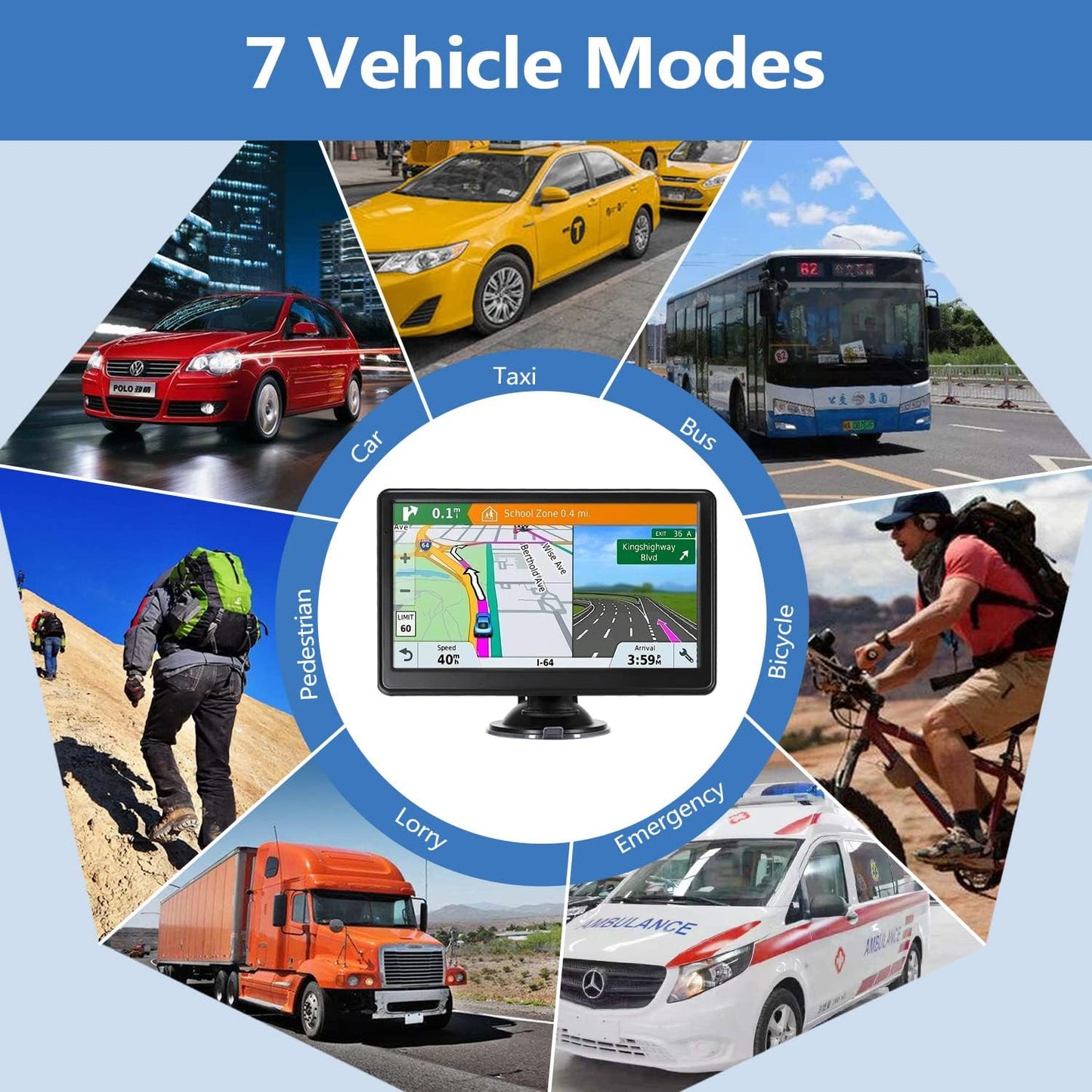 Skiennix GPS Navigation - 7-Inch Touch Screen Car GPS with Voice Guidance & Lifetime Maps