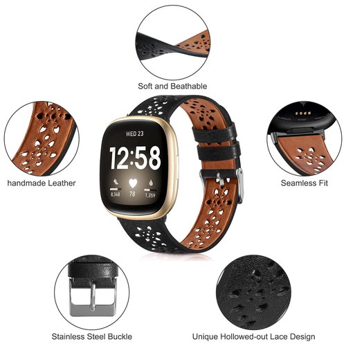 Attbbon 4 Pack Compatible with Fit bit Versa 4/Fit bit Sense 2 for Men Women, Adjustable Stainless Steel Metal+Classic Leather+Stretchy Nylon Band for Versa 3/Sense Watch