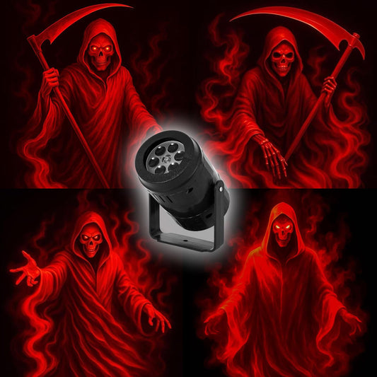 4 in 1 Grim Reaper Halloween Projector Lights Indoor Rotating LED Digital Ghost Projector Halloween Indoor Wall Party Home House Patio Garden Yard Halloween Lights Decorations