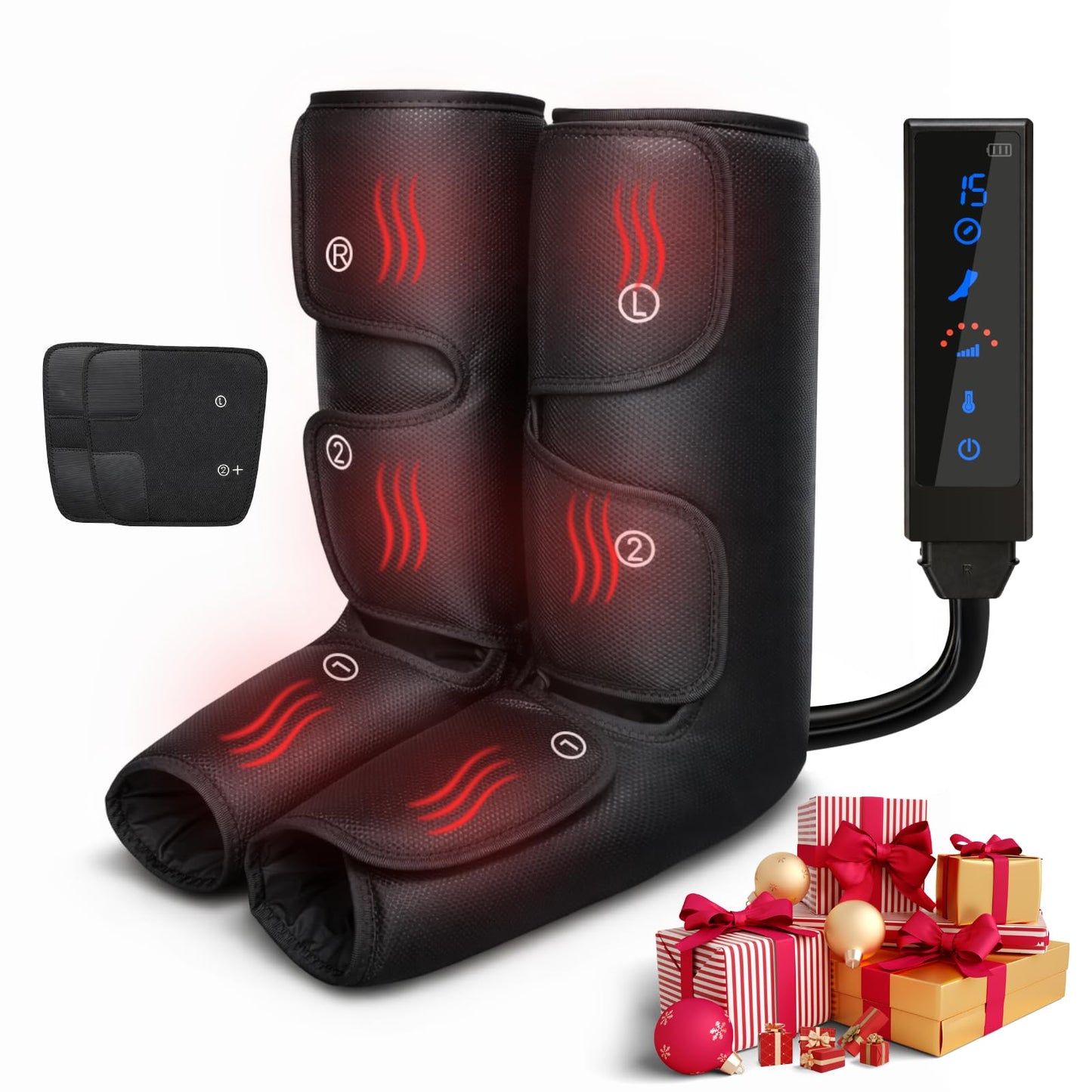 HomeCare Leg Massage with Heat, Electric Leg Massager for Calves and Feet with 4 Modes, 6 Intensity Levels, 3 Timer & LCD Display, Foot Massager for Women and Men at Home or Office