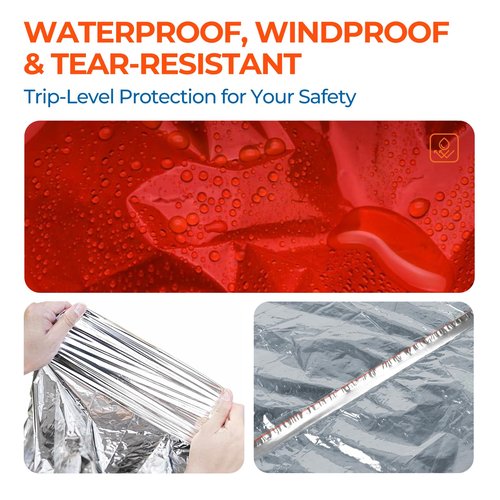 4 Pack Emergency Mylar Blanket Poncho | Waterproof Rain Ponchos | Reusable Packable Poncho | Survival Blanket Poncho for Outdoor Camping & Hiking, Rescue, Car Emergency Kit, Shelter/Tent Cover