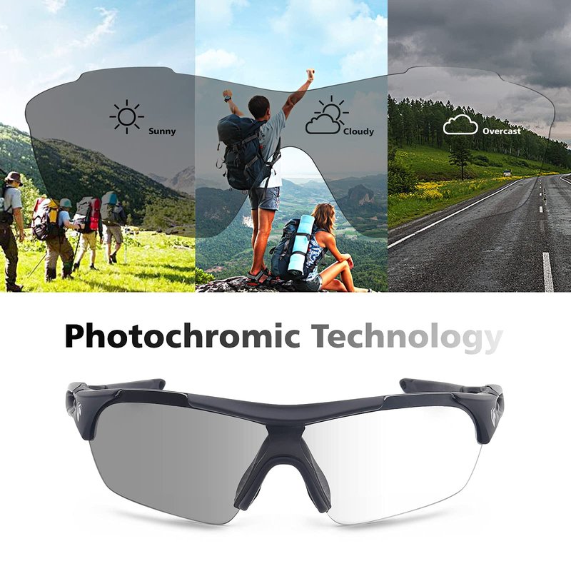 UKNOW Photochromic Sunglasses for Men Women, Transition Glasses with Night Vision Lens, Sports Sunglasses for Cycling Driving