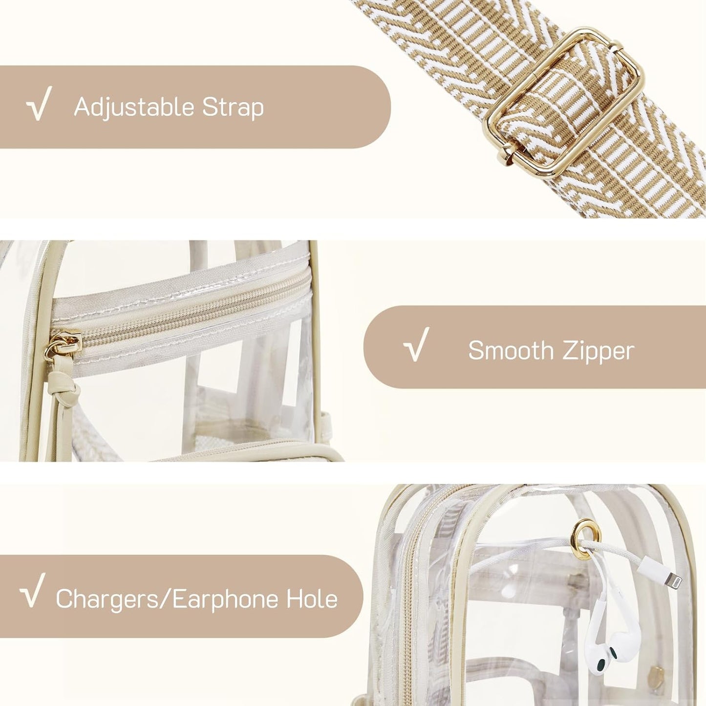 Missnine Clear Sling Bag - Stadium-Approved Crossbody Purse with Side Mesh Pocket | Ideal for Sports & Concerts