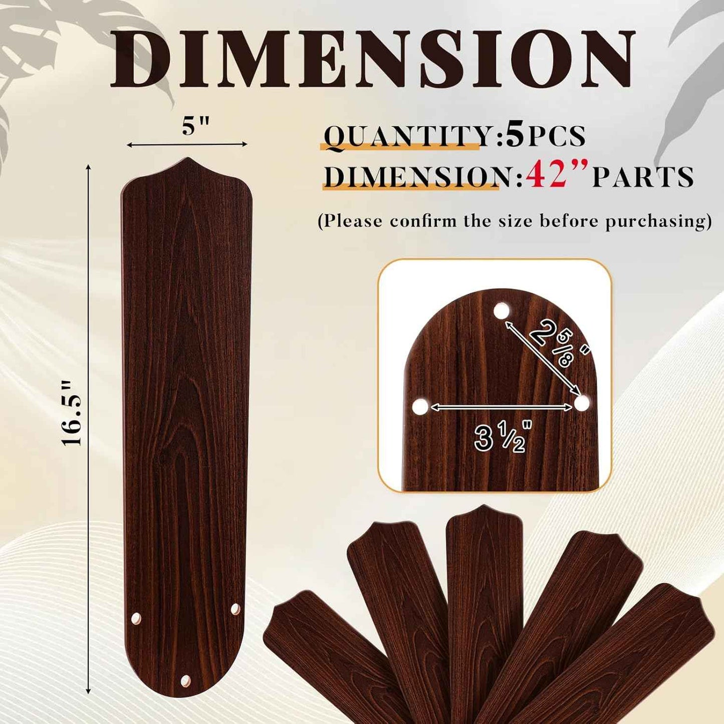 42-Inch Waterproof Replacement Fan Blades - 5 Pcs for Indoor/Outdoor Ceiling Fans