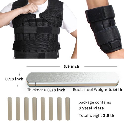 Mavee Fractional Weight Vest Plates, 8 Pack (3.5 Lbs Total / 5.9 Inch), Electroplated Rustproof Solid Steel Inserts for Rucking, Tactical Carrier & Strength Training