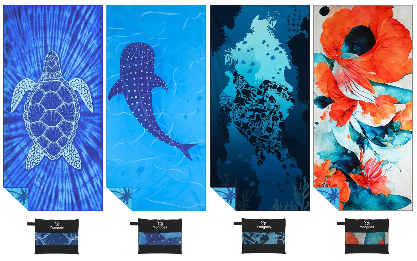 Yongoes 4 Pack Microfiber Lightweight Thin Beach Towel Sand Free Quick Dry Super Absorbent Large Towels for Swimming Pool Yoga Gym Travel Vacation Beach Accessories Essentials for Adults