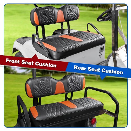 NOKINS 4PCS Golf Cart Seat Covers Kit, Front and Rear Seat Covers Fits EZGO TXT 1994-2013/EZGO RXV Standard Seat Cushion, EZGO Vinyl Seat Covers Accessories (Gradient Diamond Black&Brown)