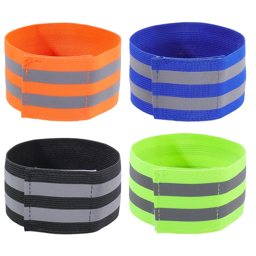 CREATCABIN 4 Pack Reflective Armbands Event Wristbands Green Colorful Polyester Light High Visibility Night Reflectors Hanging Security Leg Arm Wrist Tape Straps for Cycling Running Arm Wrist Ankle