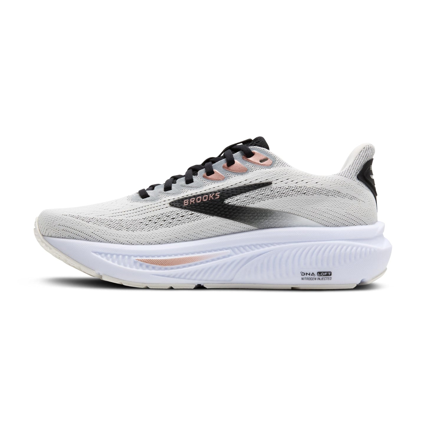 Brooks Women’s Ghost 17 Neutral Running Shoe - White/Black/Rose Gold - 7 Medium