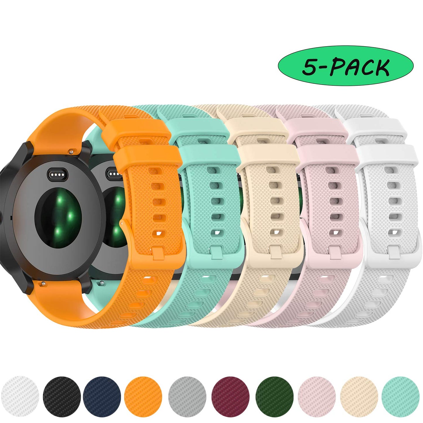 Silicone Wristband Replacement Sports Straps Bracelet Compatible with Garmin Venu, Vivomove3, Vivomove Luxe, Vivomove Style, Forerunner245 Music/645 Music (Five Colors)
