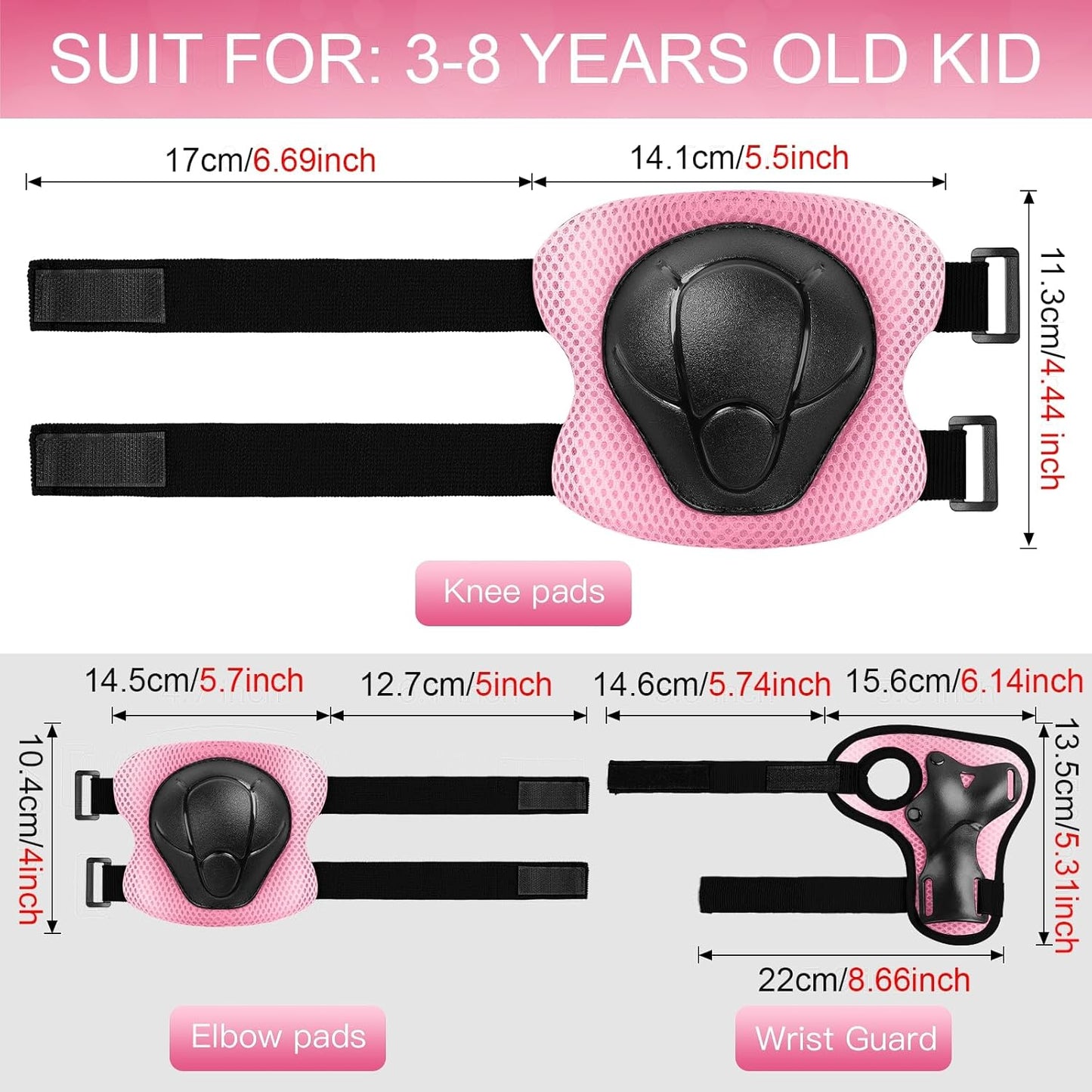 Wemfg Kids Protective Gear Set - Knee & Elbow Pads with Wrist Guards | 3-in-1 for Ages 3-14