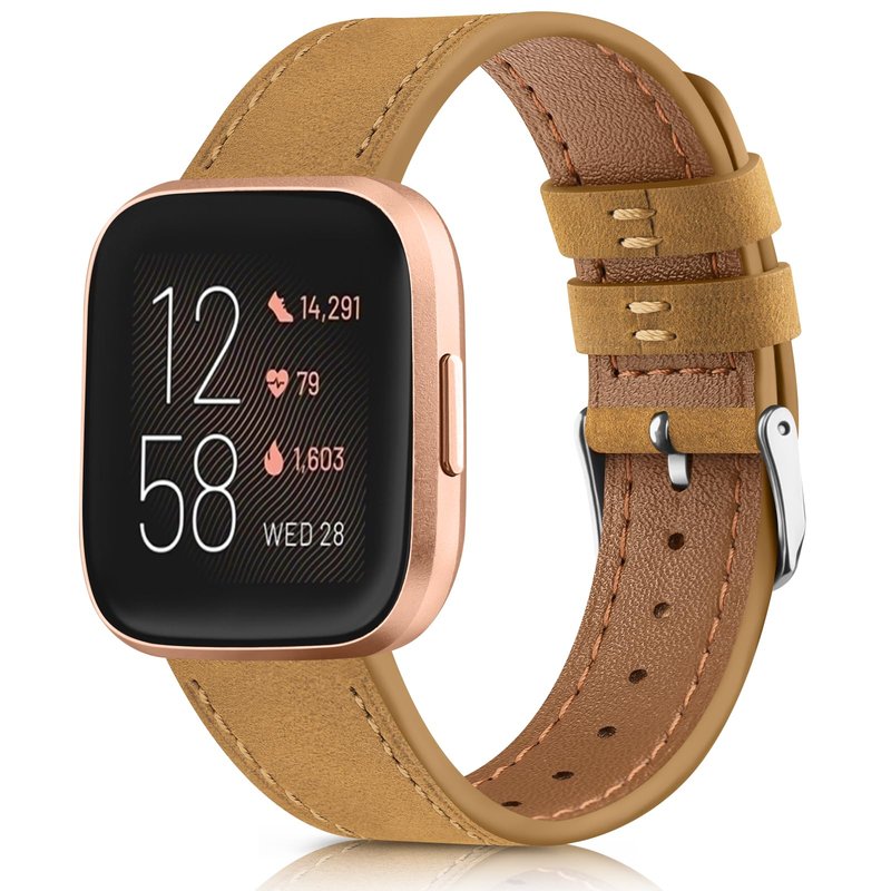 Vancle Band Compatible with Fitbit Versa, Genuine Leather Band Replacement Strap for Women & Men