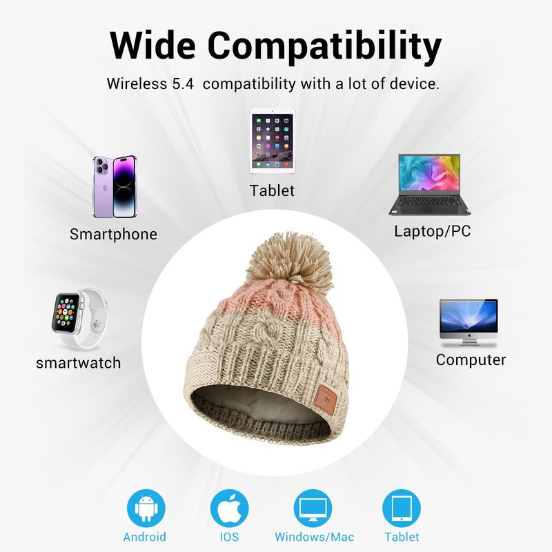 Wewow Bluetooth Beanie for Women, Beanie with Bluetooth Headphones and Microphone, Thick Winter Music Hat, Outdoor Homes and Gifts, Pink
