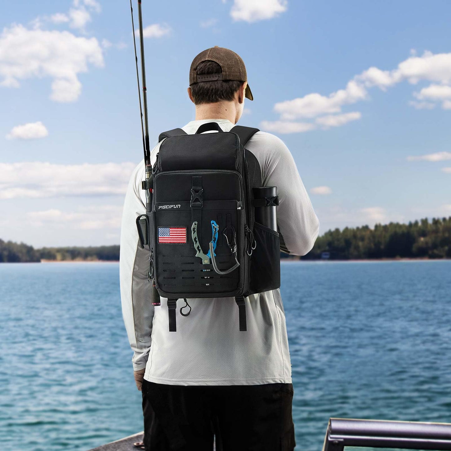 Piscifun Fishing Tackle Backpack, Rod & Gear Holder, Water-Resistant