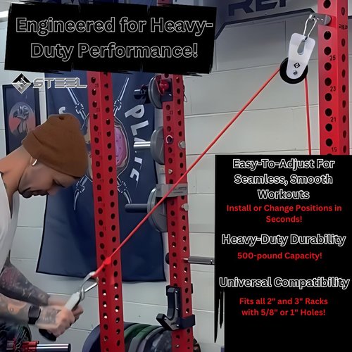 F&F STEEL Adjustable Fitness Rack Pulley Pin – Universal Fit for 2" & 3" Racks with 5/8" or 1" Holes – Heavy-Duty Home Gym Equipment for Strength Training & Muscle Building – Compact & Durable Design (1")