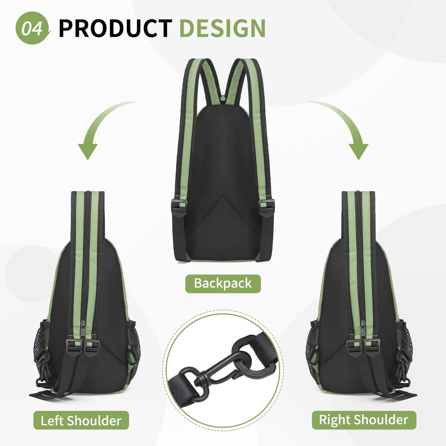 SUIKIHUM Convertible Sling Bags for Women Men, Lightweight Crossbody Backpack Daypack Fit for 11" Tablet for Casual Travel Sport Hiking (Green)