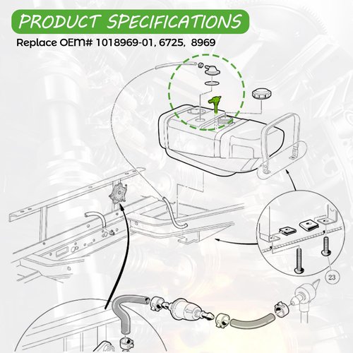 10L0L Golf Cart Fuel Siphon Pickup Tube for Club Car DS 1992-up, Precedent 2005-2008 Gas, with Shut Off Valve, OEM 1018969-01, 101896901, 6725, 8969