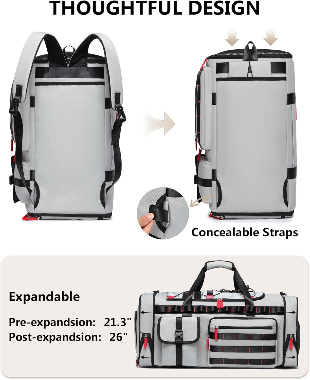 MCBD 45L Gym Bag | Versatile Duffle Sports Backpack with Shoe & Laptop Compartment - Grey
