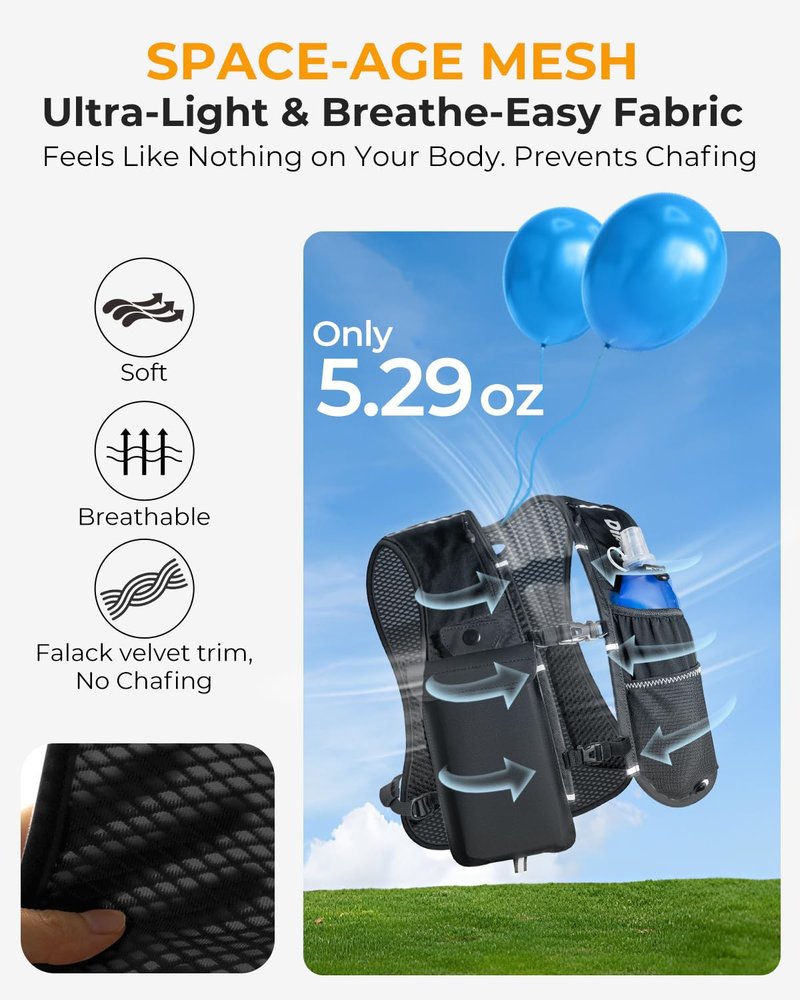 Running Vest for Women Men with Water Bottle, Lightweight Hydration Vest with Touch Screen Phone Pocket, 500ml Soft Flask, Adjustable Chest Straps, Reflective for Marathon Jogging