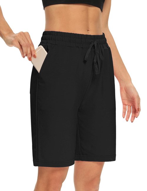 DIBAOLONG Plus Size 8’’ Bermuda Shorts with 3 Pockets Casual Long Shorts for Women Knee Length Summer Lounge Black 5XL